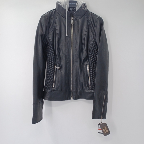 Hooded Scuba Faux-Leather Jacket - Picture 4 of 16